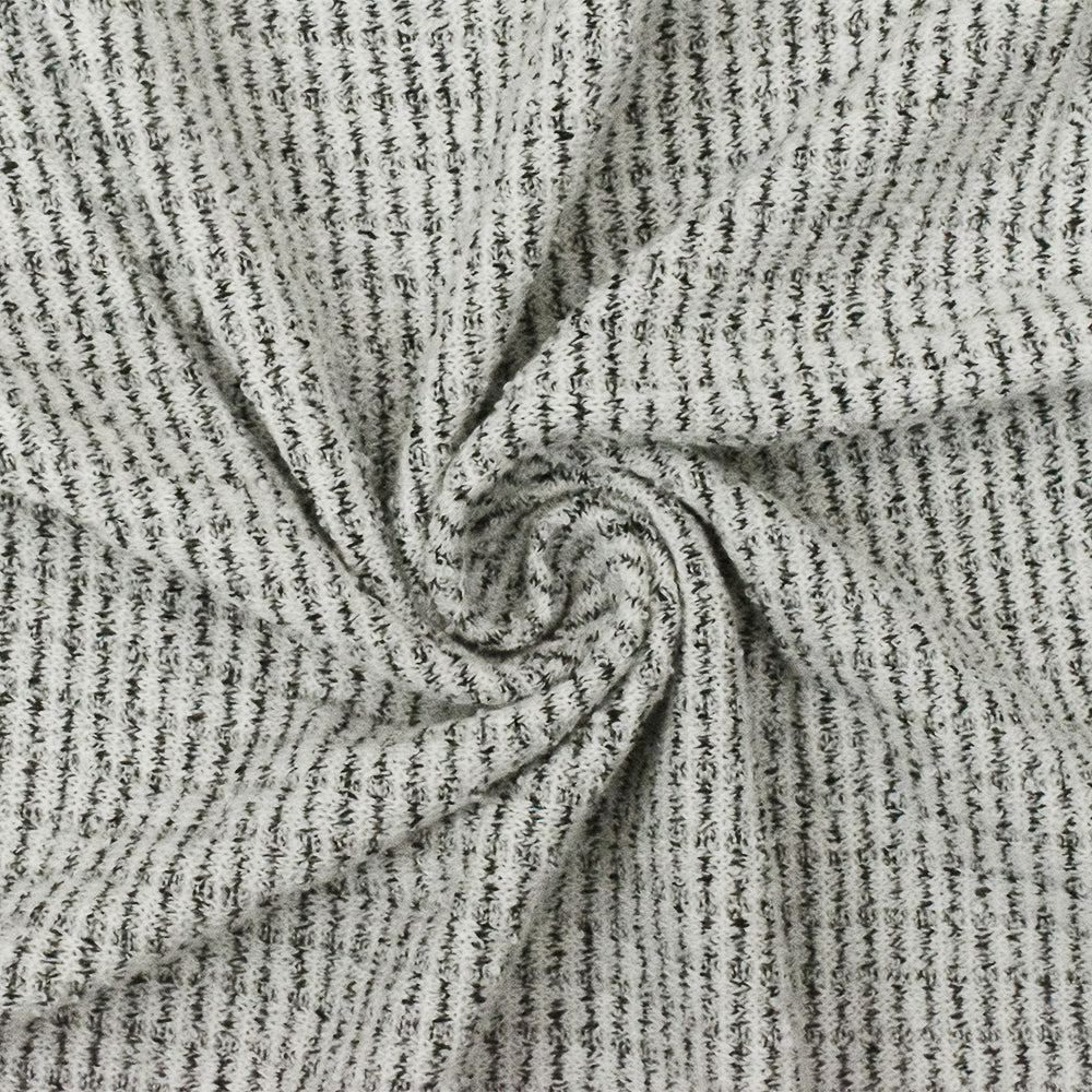 Snow White-Black Textured Stripe Stretch Rib Knit fabric - Image 2