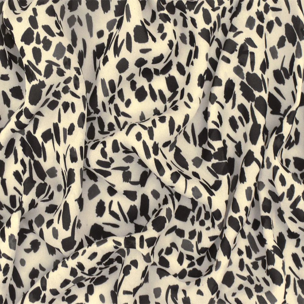 Soft Beige-Black Famous Designer Abstract Print Rayon Chiffon Woven Fabric - Image 2