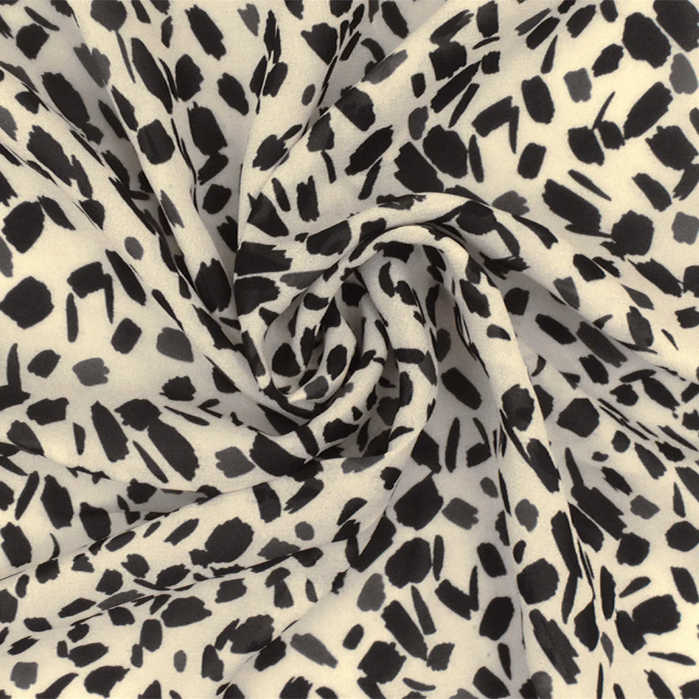 Soft Beige-Black Famous Designer Abstract Print Rayon Chiffon Woven Fabric - Image 3