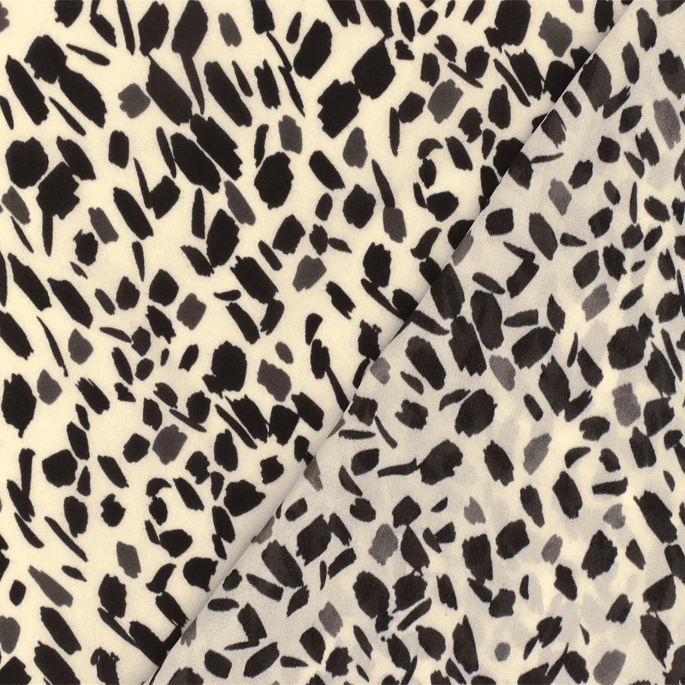 Soft Beige-Black Famous Designer Abstract Print Rayon Chiffon Woven Fabric - Image 4