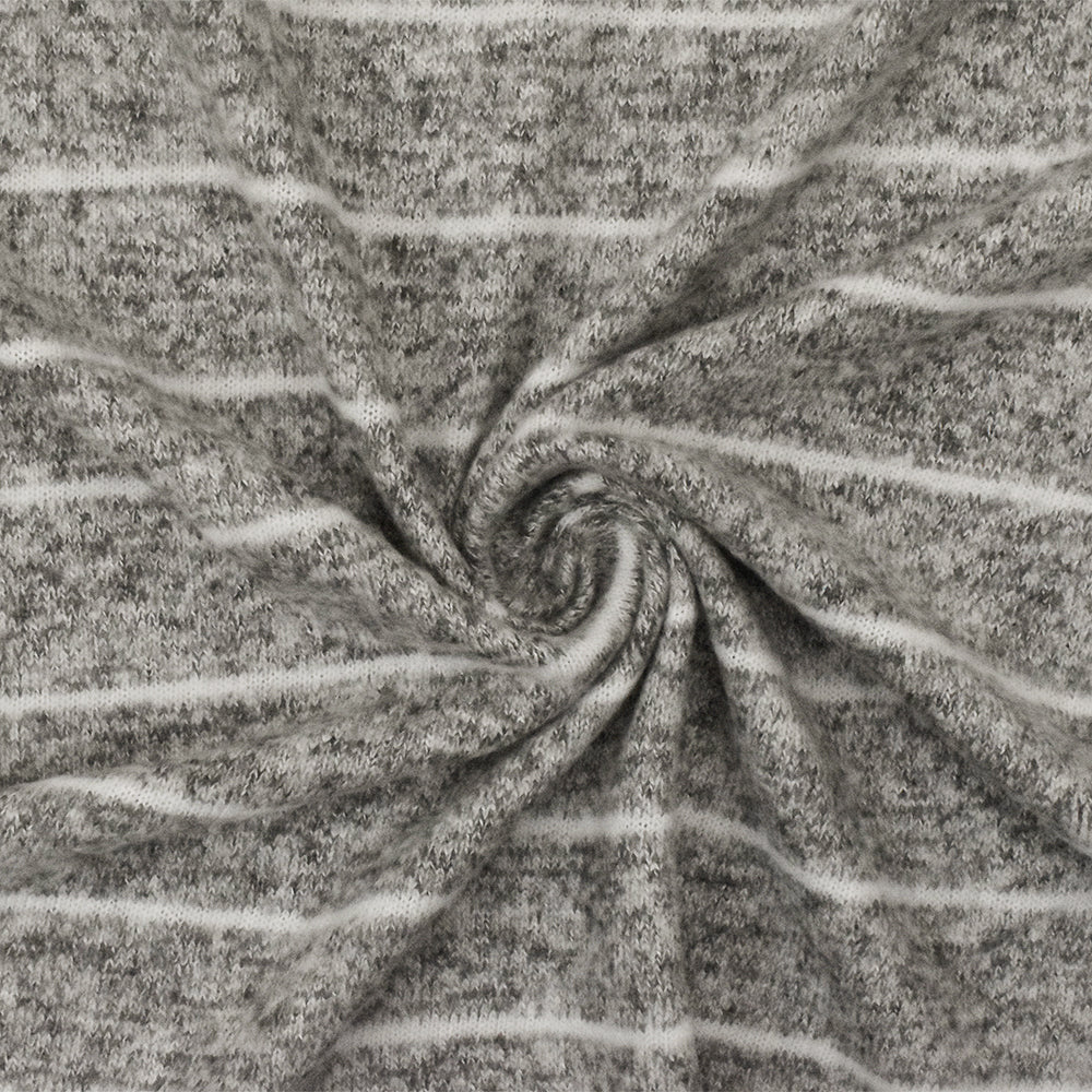 Soft White-Black-White Stripe Texture Stretch Brushed Jersey Knit Fabric - Image 2