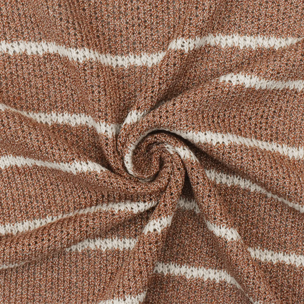 Spicy Brown-White Stripe Stretch Jersey Knit Fabric - Image 2