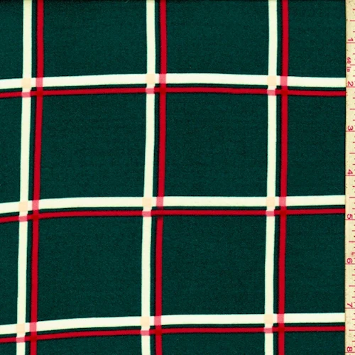 Spruce/Pink/White Check Double Brushed Jersey Knit Fabric
