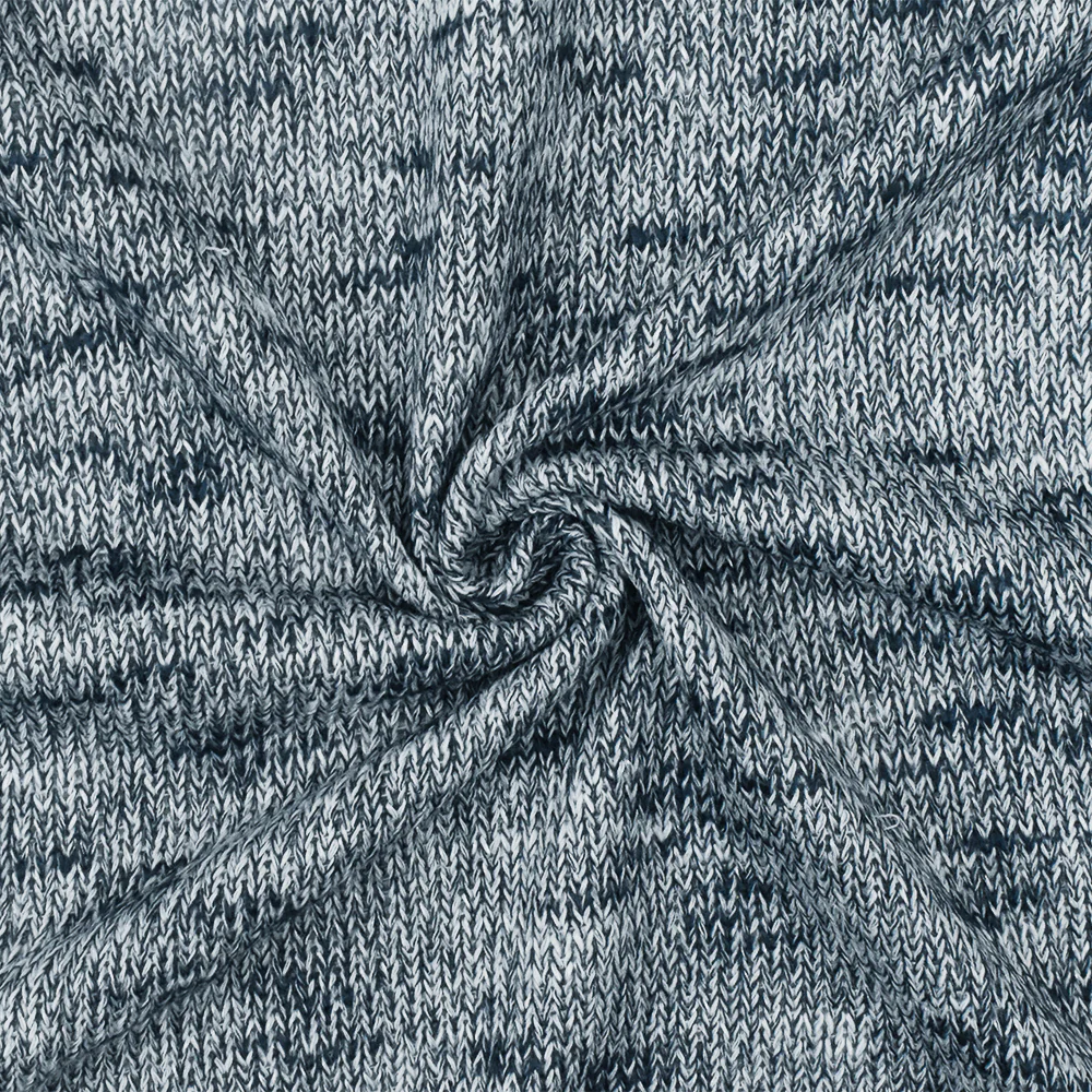 Steel Blue-White Slub-Like Texture Stretch Jersey Knit Fabric