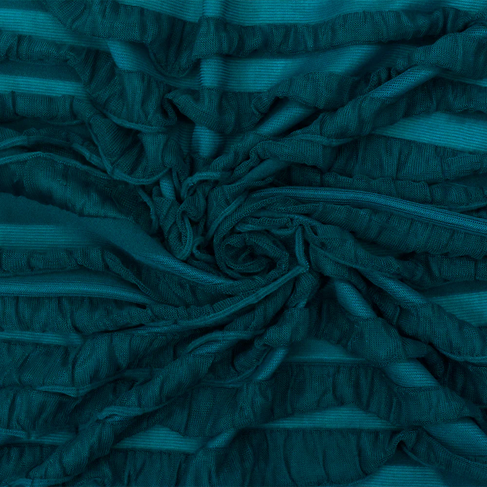 Steel Teal Solid Stretch Poly Ruffle Knit Fabric - Image 2