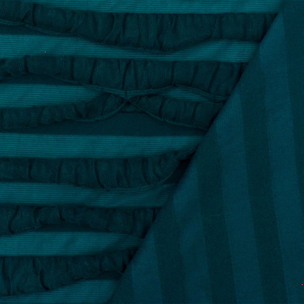 Steel Teal Solid Stretch Poly Ruffle Knit Fabric - Image 3