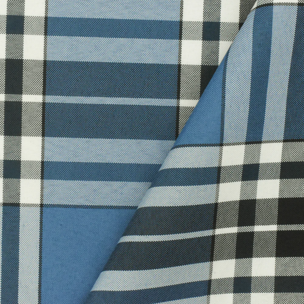 Student Blue-Black-White Plaid Poly Madras Woven Fabric - Image 4