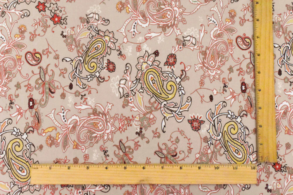Sugar Beige-Orange-Multi Paisley Printed Stretch Polyester ITY Knit Fabric - Image 5