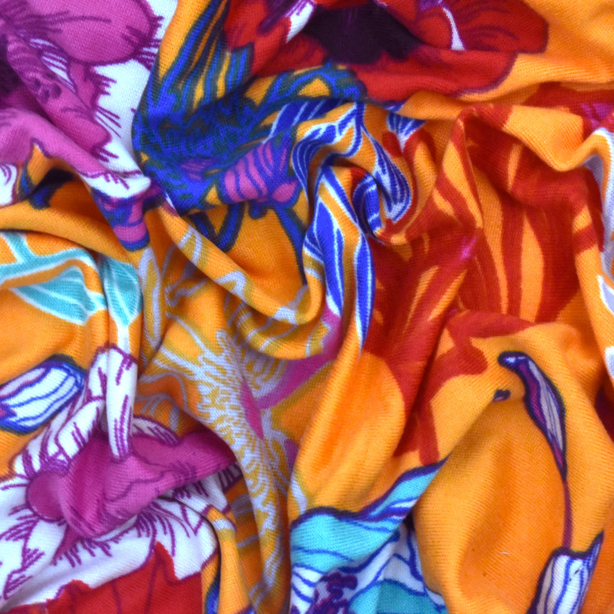 Sun Orange-Multi Floral Printed Stretch Double Brushed Jersey Knit Fabric - Image 2