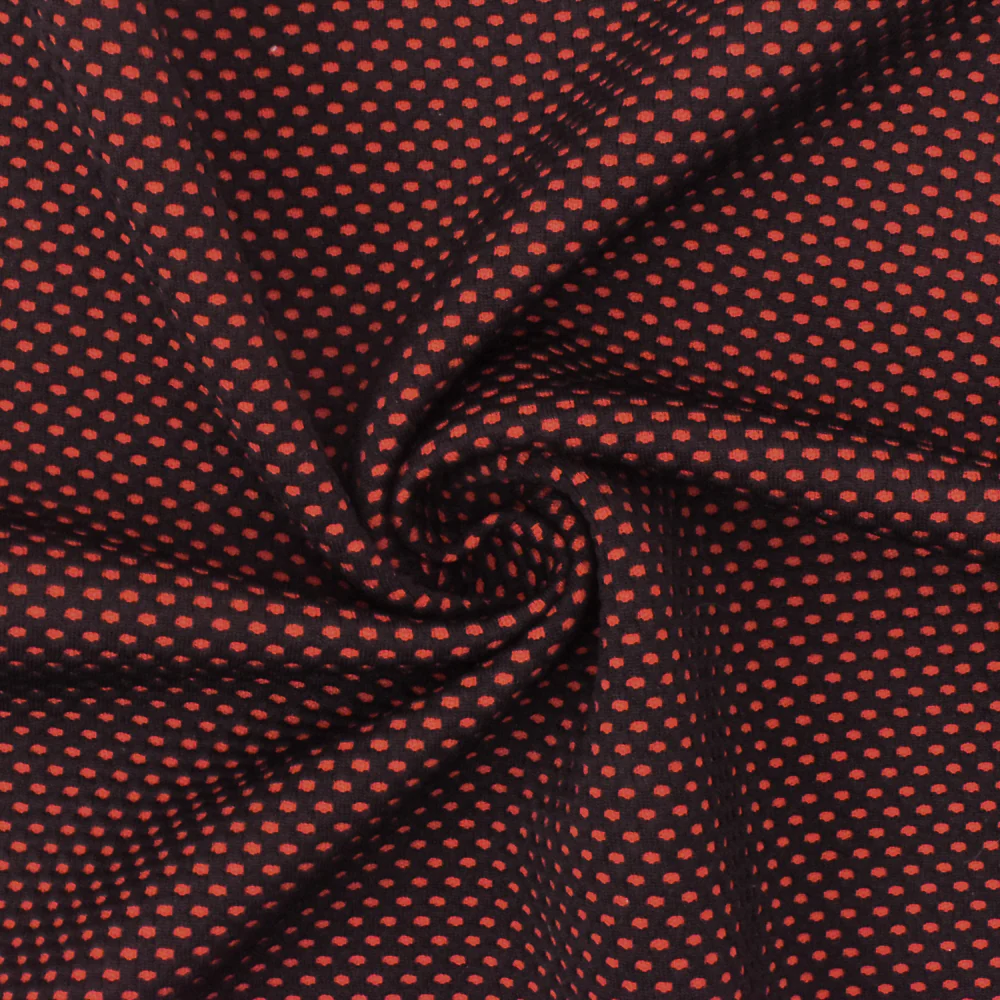 Sunset Orange-Black Mesh Stretch Double Knit Fabric - Image 2