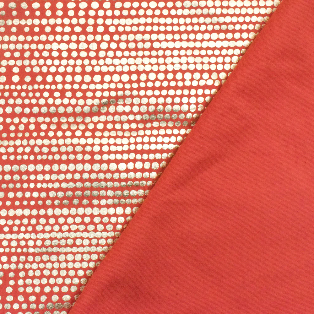 Sunset Red-Gold Dot Printed Stretch Tricot Swimwear Knit Fabric - Image 4