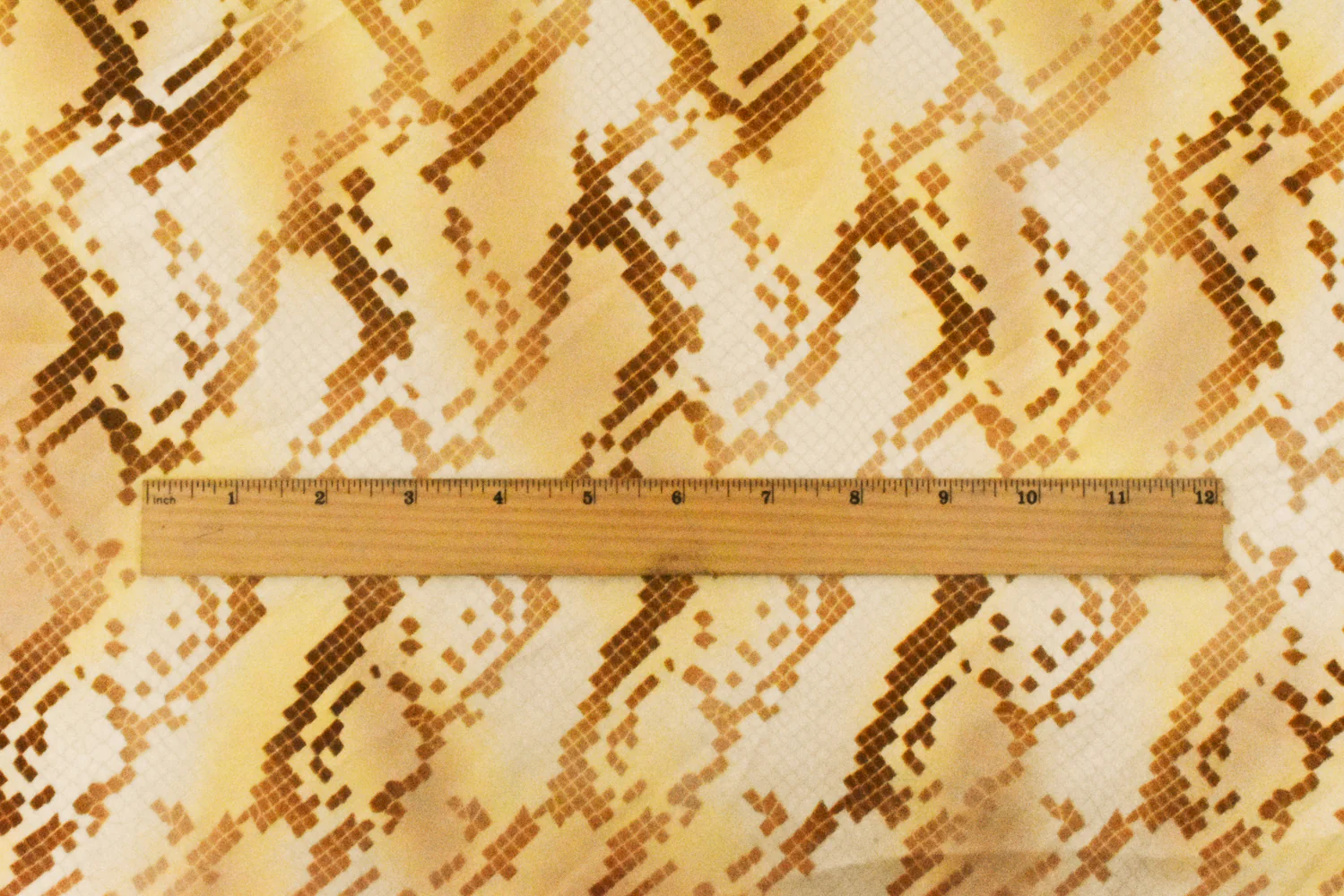 Sunshine Yellow-Brown-Beige Snake Printed Poly Charmeuse Satin Woven Fabric - Image 4