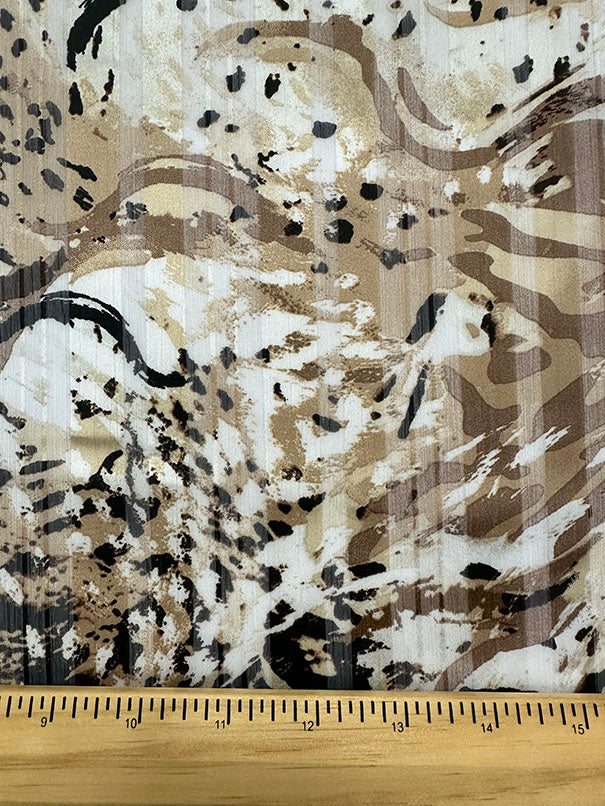 Tan Multi Animal Print Burnout Stripe Poly Chiffon Fabric - Image 3