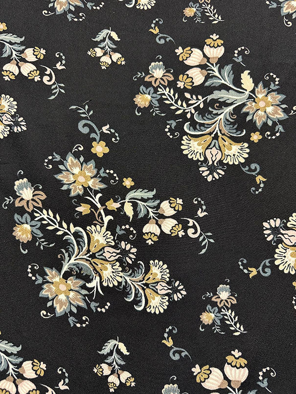 Tan Multi Floral Print Dress Crepe Fabric - Image 2