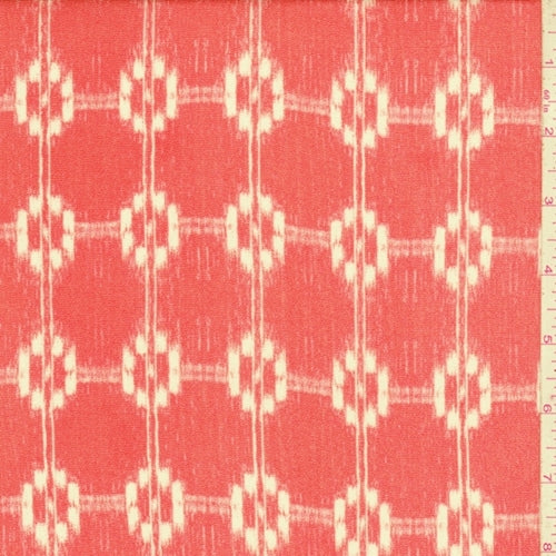 Tangerine Ikat Check Crepon Fabric