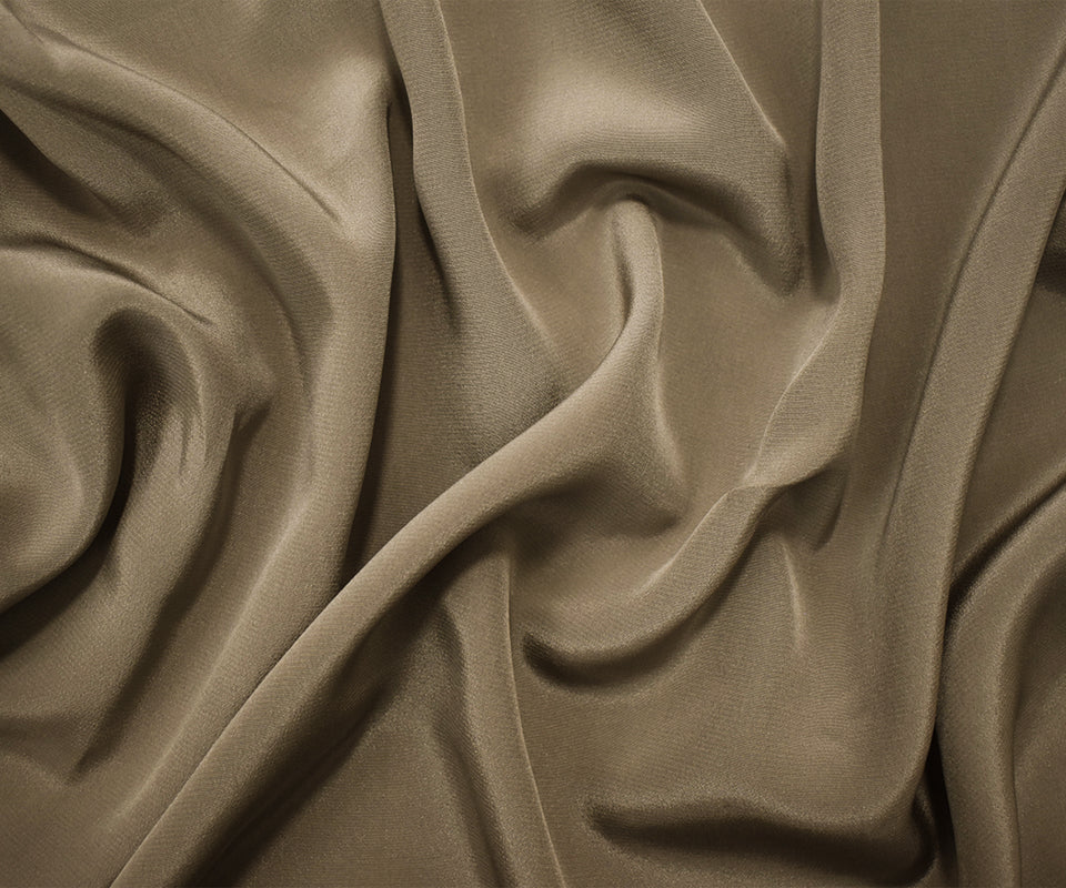 Taupe Brown Famous Designer Silk Crepe De Chine Woven Fabric - Image 3