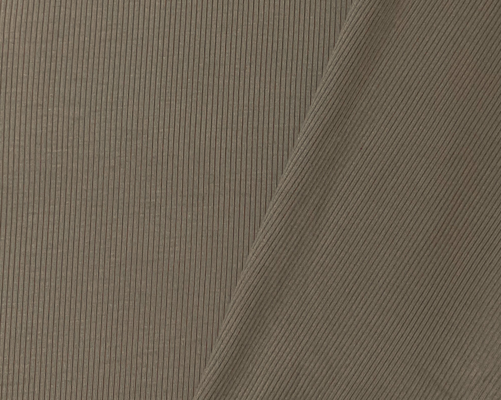 Taupe Brown Poly Cotton Spandex Stretch 2x2 Rib Knit Fabric - Image 2