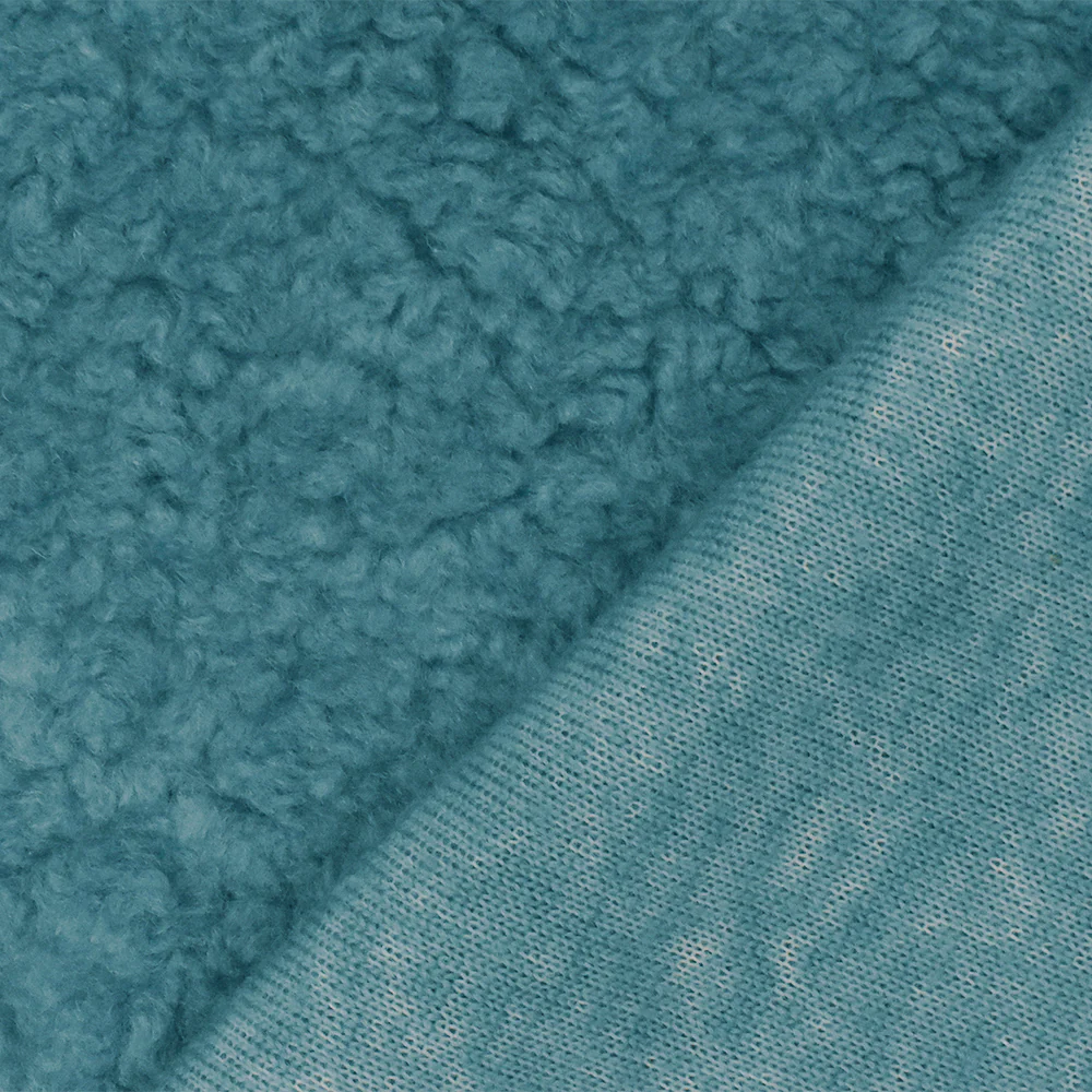 Teal Blue Famous Designer Acrylic Blend Cozy Sherpa Fleece Knit Fabric - Image 4
