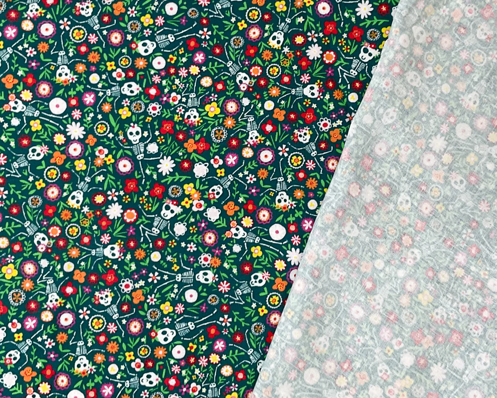 Teal Cotton Dashwood Studio Floral Skeleton Quilting Woven Fabric - Image 2