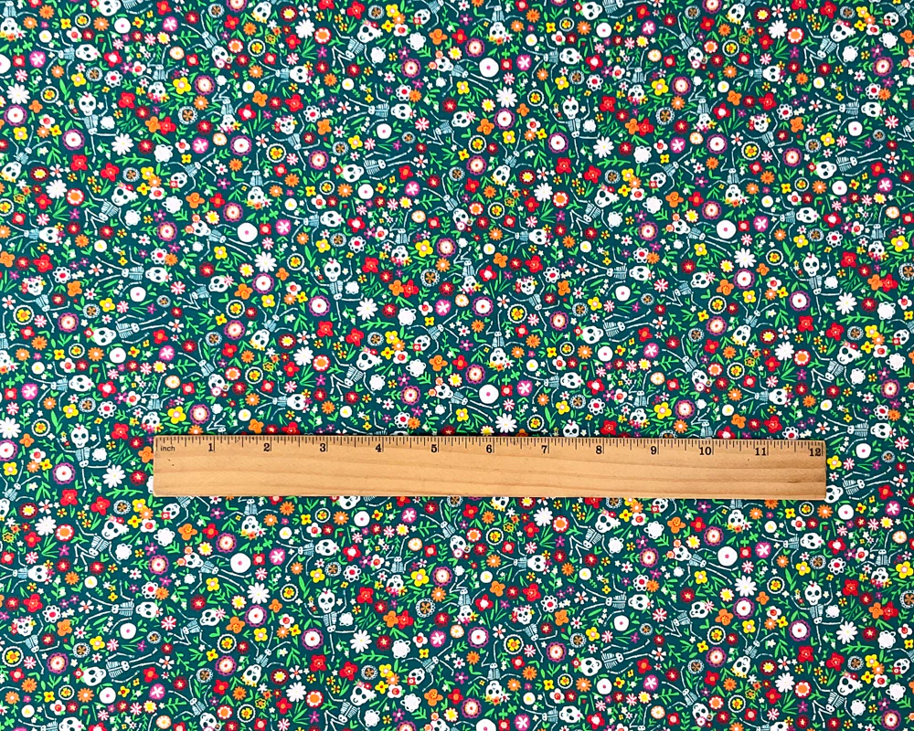 Teal Cotton Dashwood Studio Floral Skeleton Quilting Woven Fabric - Image 4