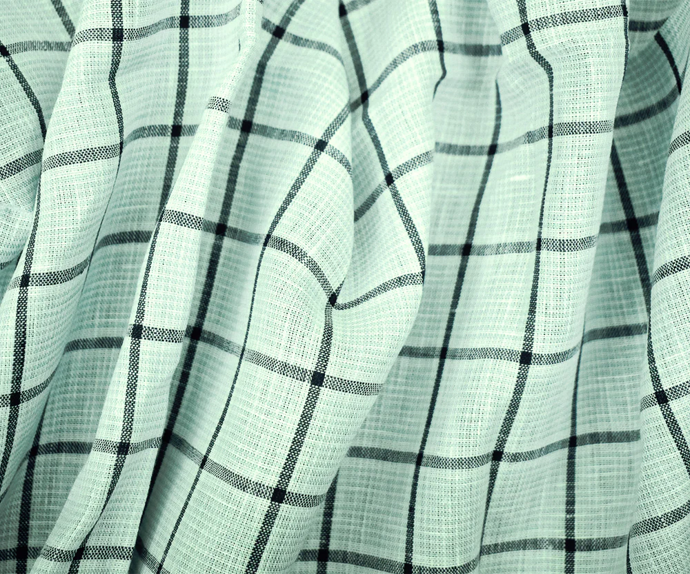 Teal-Gray-White Spence Bryson Grid Check Irish Linen Woven Fabric - Image 3