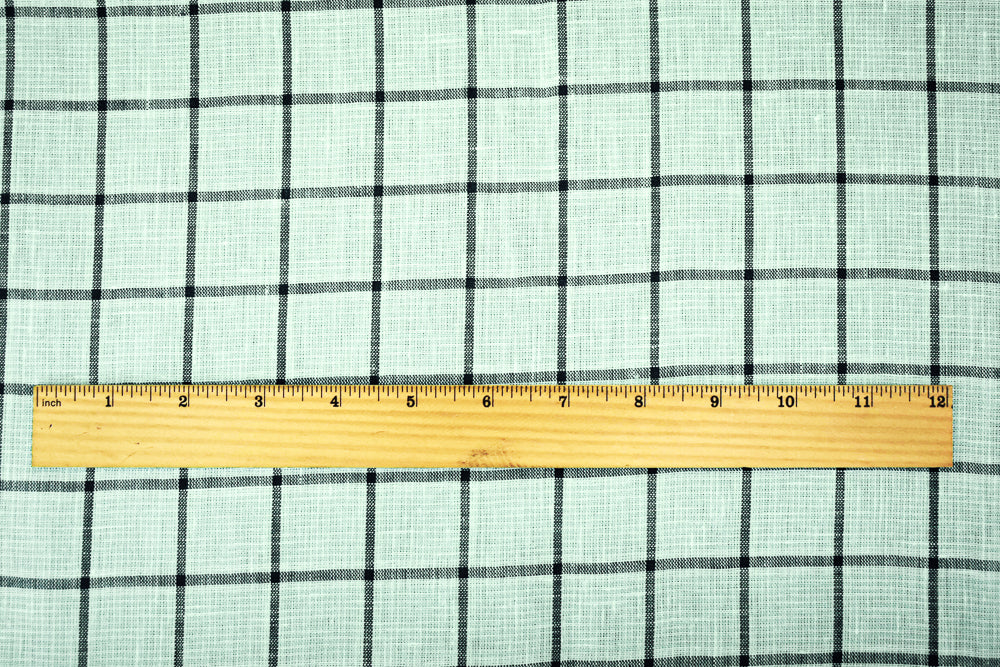 Teal-Gray-White Spence Bryson Grid Check Irish Linen Woven Fabric - Image 5