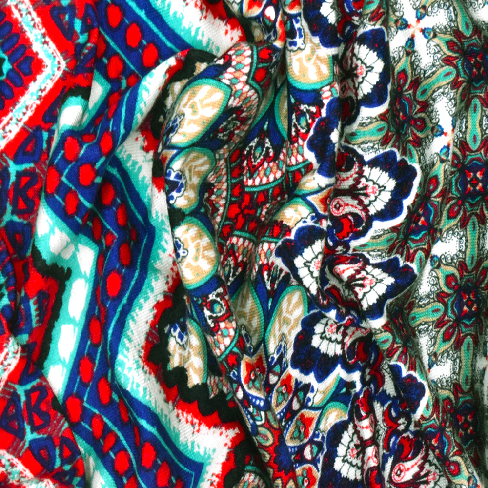 Teal-Multi Chevron Moroccan Print Stretch Rayon Stretch Jersey Knit Fabric - Image 3