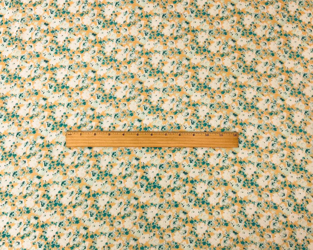 Teal-Multi Poly Floral Printed Crinkle Yoryu Chiffon Woven Fabric - Image 4