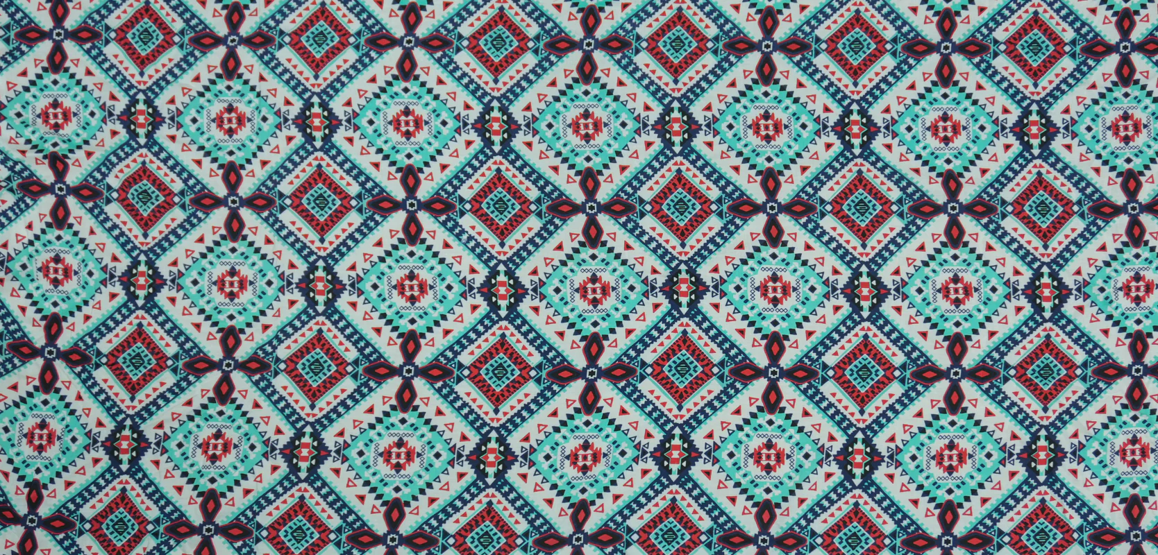 Teal-Red-Multi Rayon Aztec Printed Voile Woven Fabric - Image 2