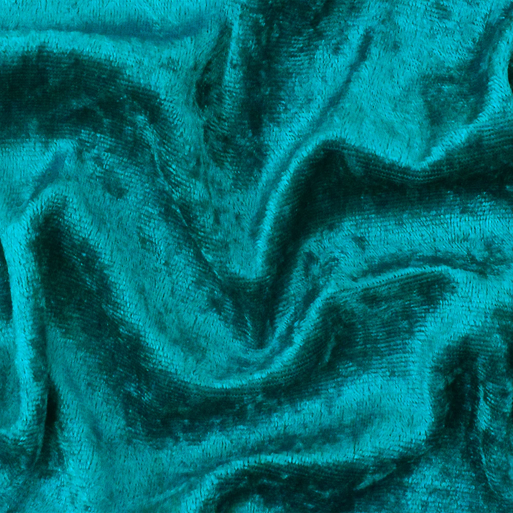 Teal Solid Stretch Poly Spandex Crushed Knit Velvet Fabric - Image 2