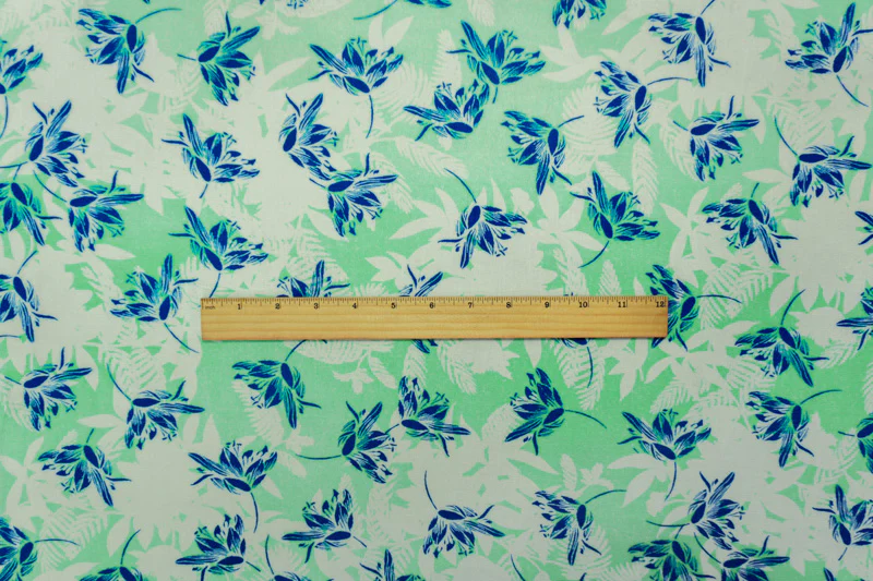 Teal-White-Blue Rayon Floral Printed Crepe Woven Fabric - Image 4
