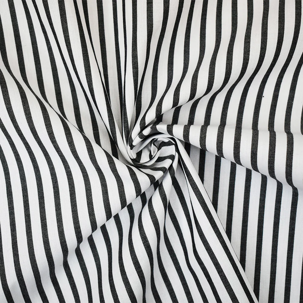 3 YD PC-Black-White Rayon Cotton Striped Shirting Woven Fabric - Image 2