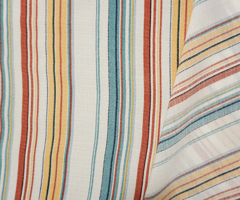 Teal-White-Multi Famous Maker Poly Linen-Like Stripe Woven Fabric - Image 2