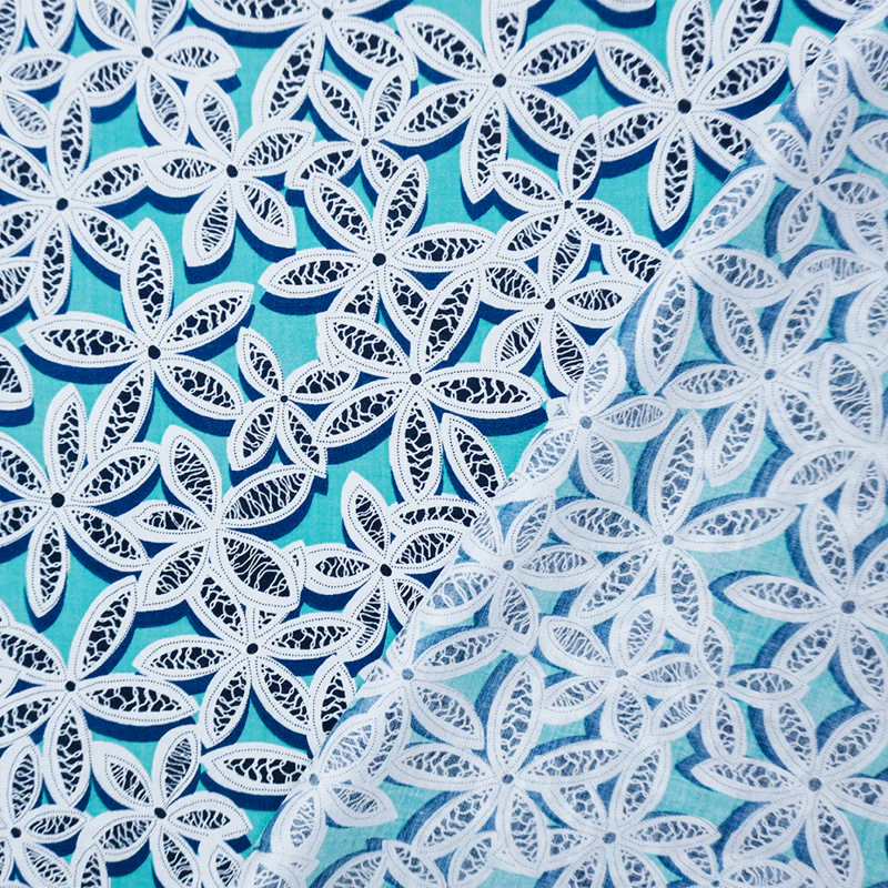 Teal-White-Multi Rayon Floral Printed Voile Woven Fabric - Image 2