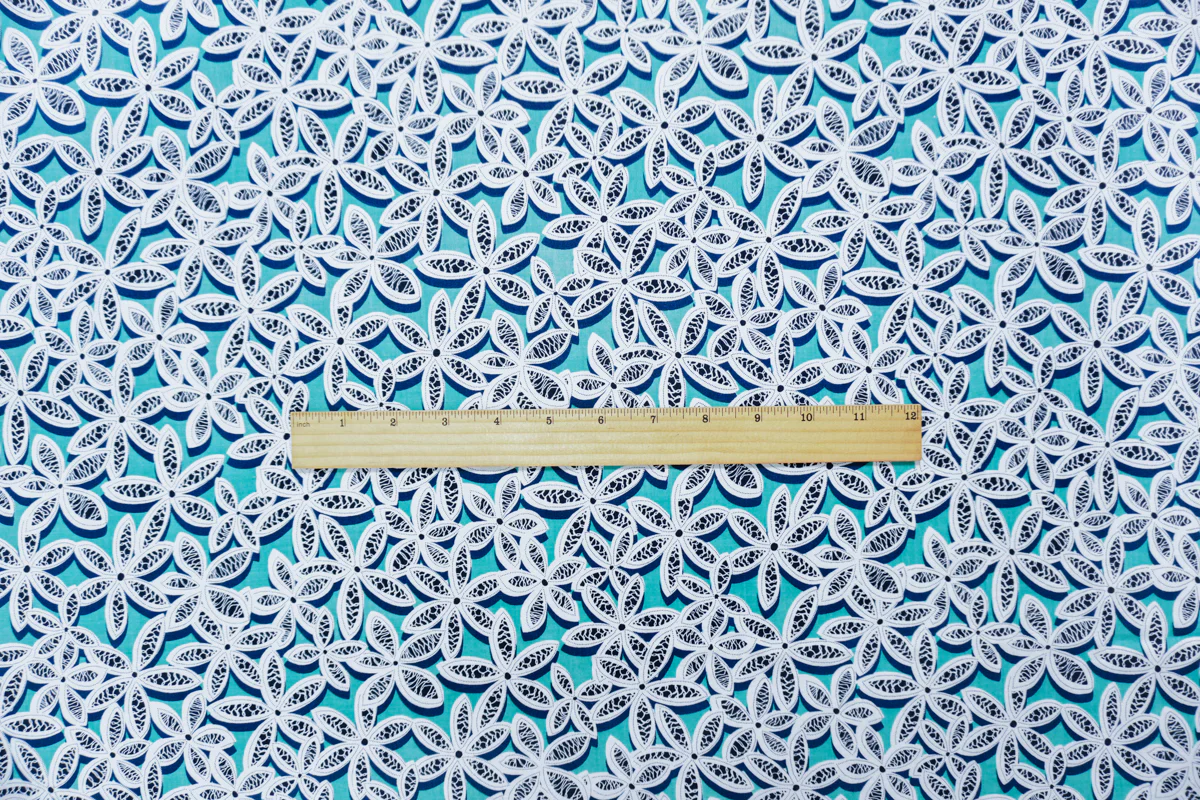 Teal-White-Multi Rayon Floral Printed Voile Woven Fabric - Image 4
