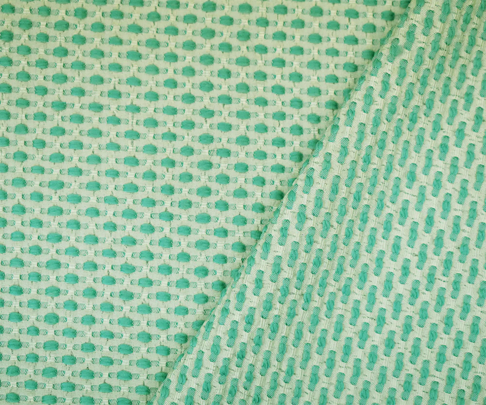 Teal-White Poly-Lycra Texture Dobby Jacquard Woven Fabric - Image 2