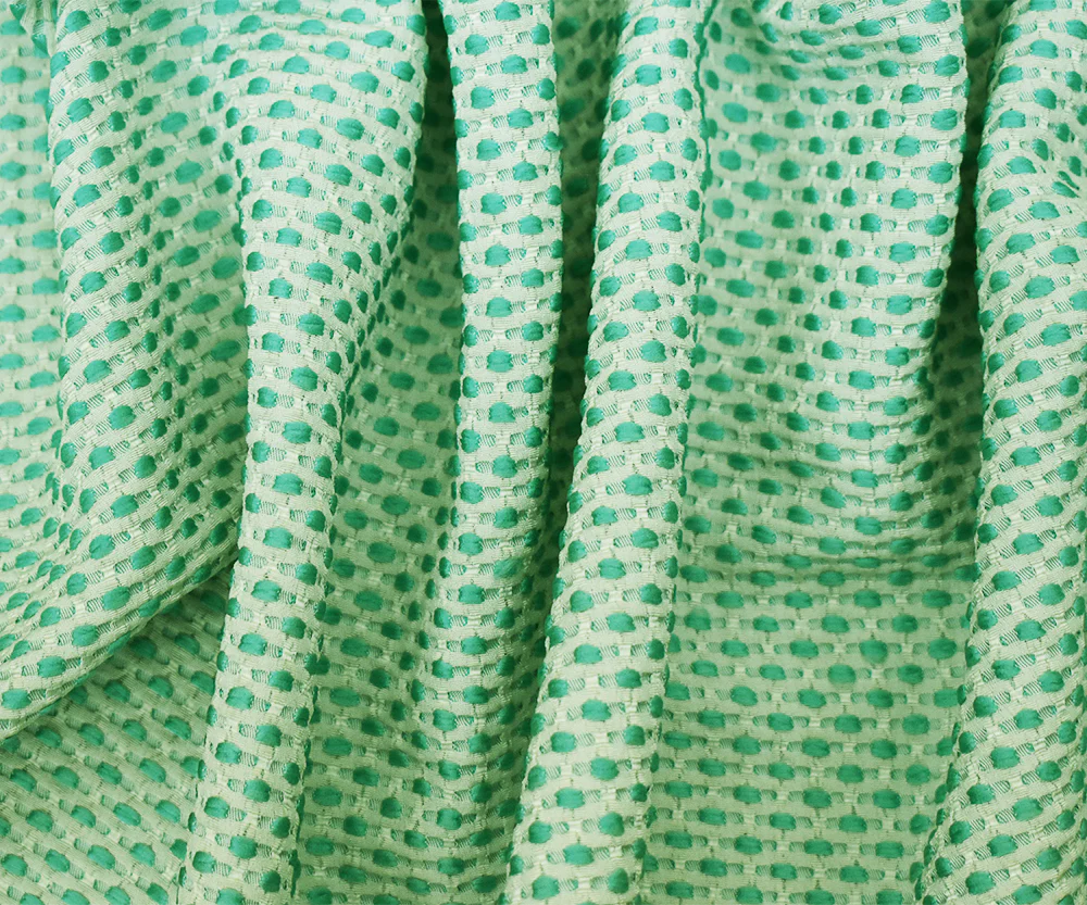 Teal-White Poly-Lycra Texture Dobby Jacquard Woven Fabric - Image 3