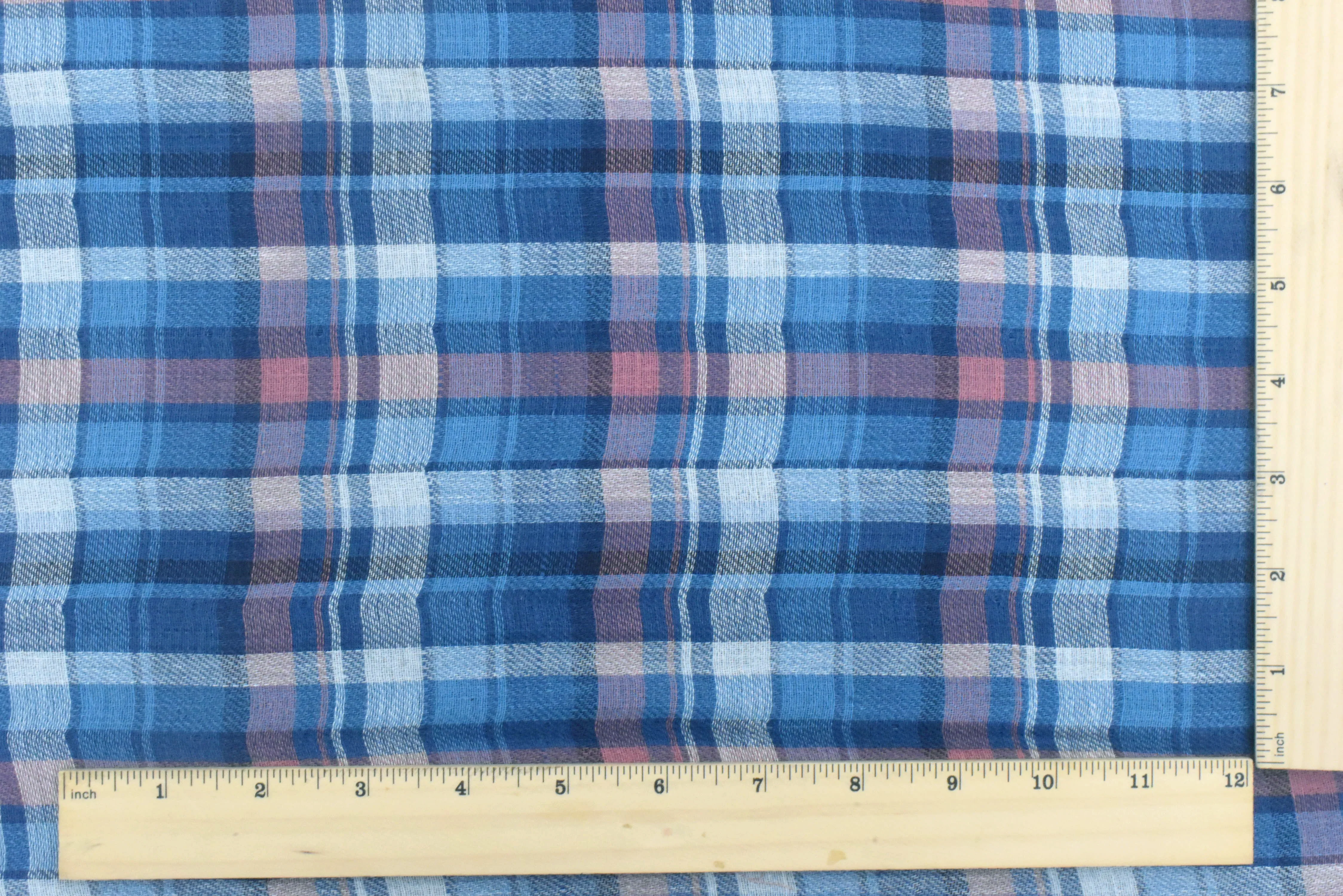 Tropical Pink-Blue Multi Plaid Grid Double Woven Voile Fabric - Image 4