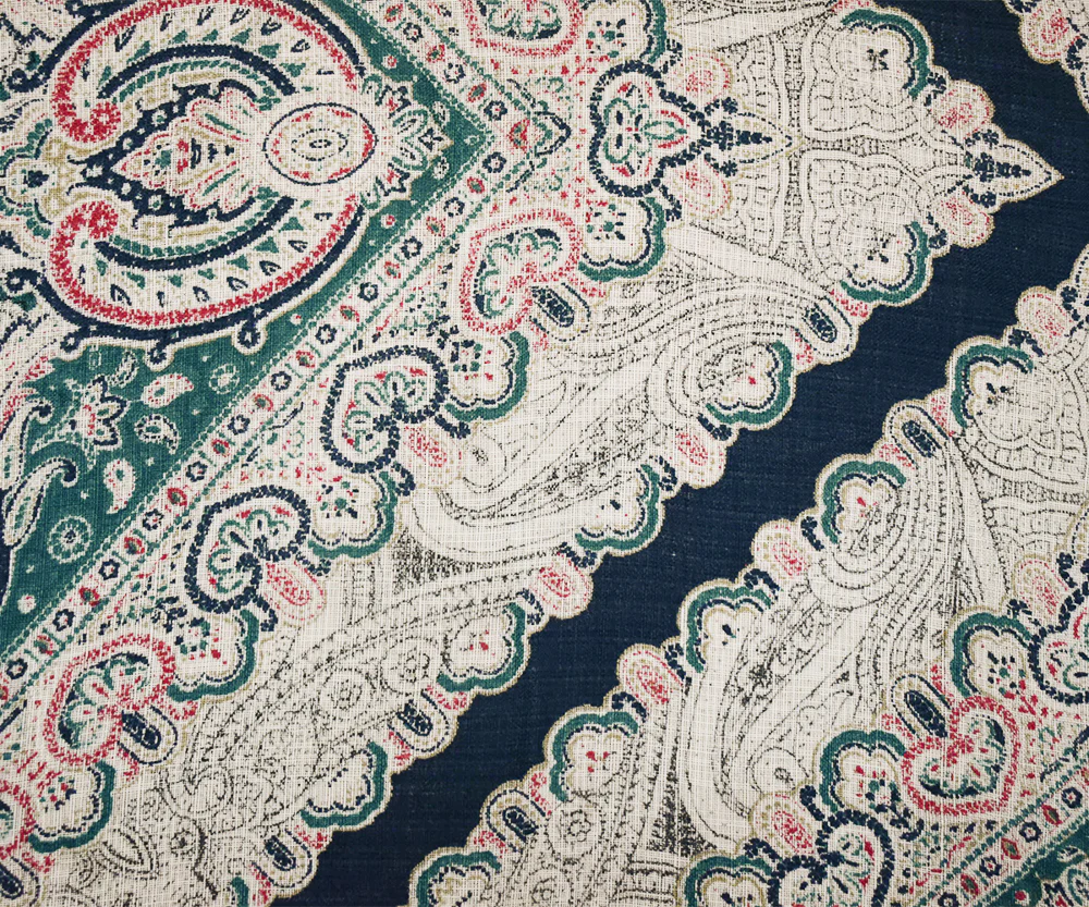 Turquoise-Blue-Multi Nylon Tile Baroque Printed Sheer Woven Fabric - Image 3
