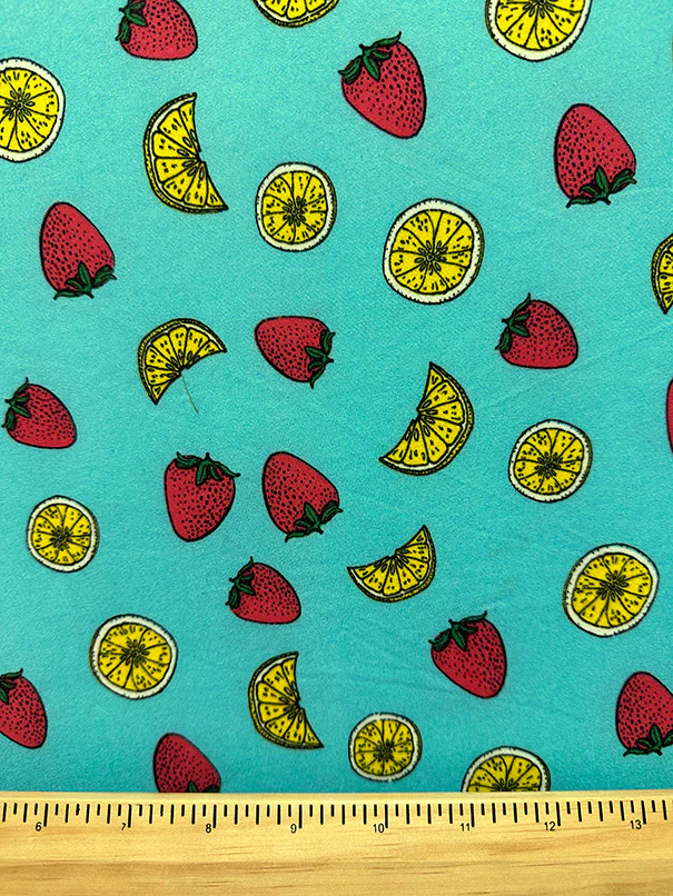 Turquoise Fruit Print Double Brushed Jersey Knit Fabric - Image 3