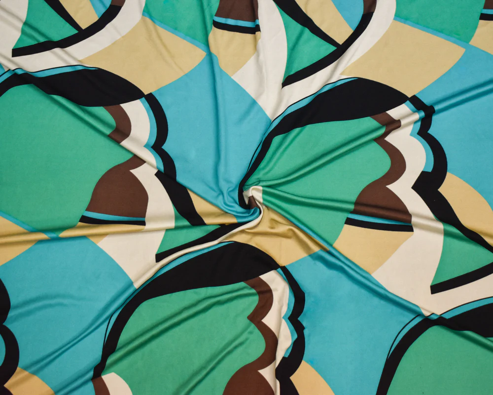 Turquoise-Multi Abstract Printed Stretch Silk Jersey Knit Fabric