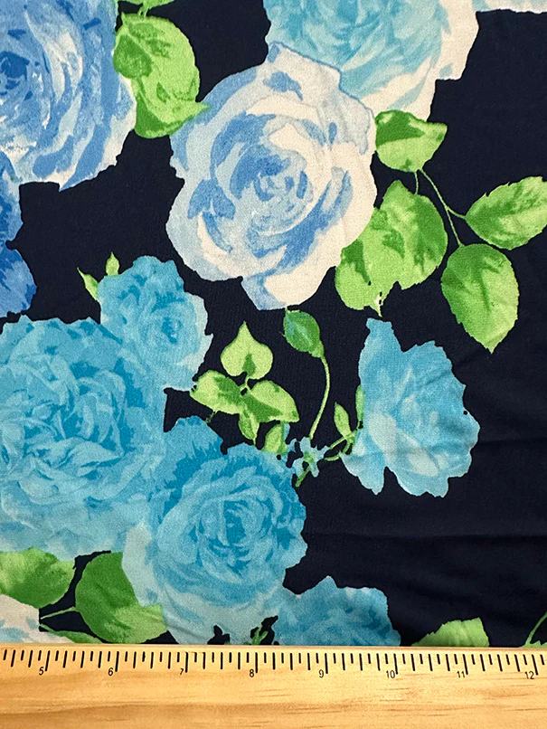 Turquoise Multi Floral Print ITY Jersey Knit Fabric - Image 3