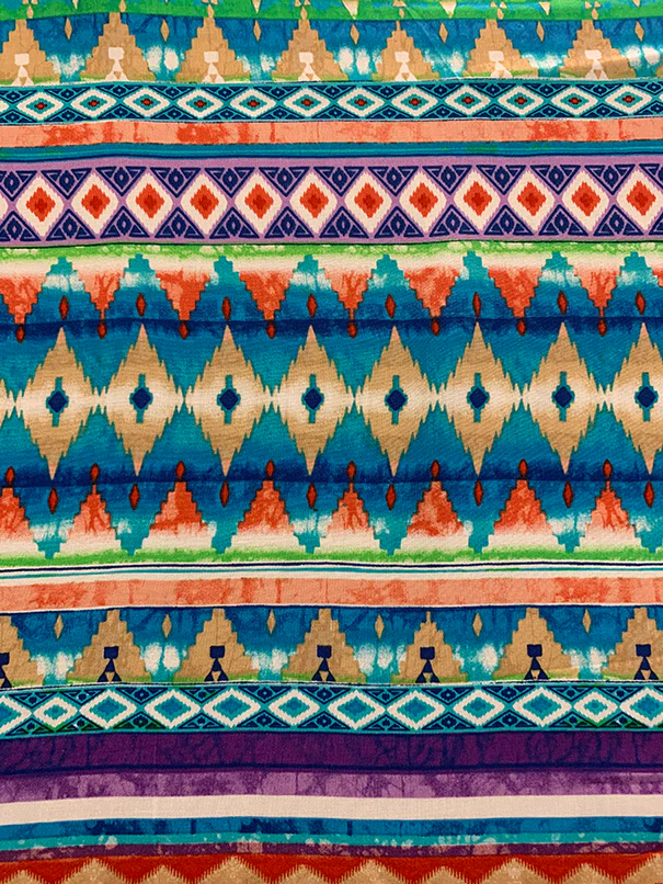 Turquoise Tie Dye Aztec Stripe Print Rayon Challis Fabric - Image 2