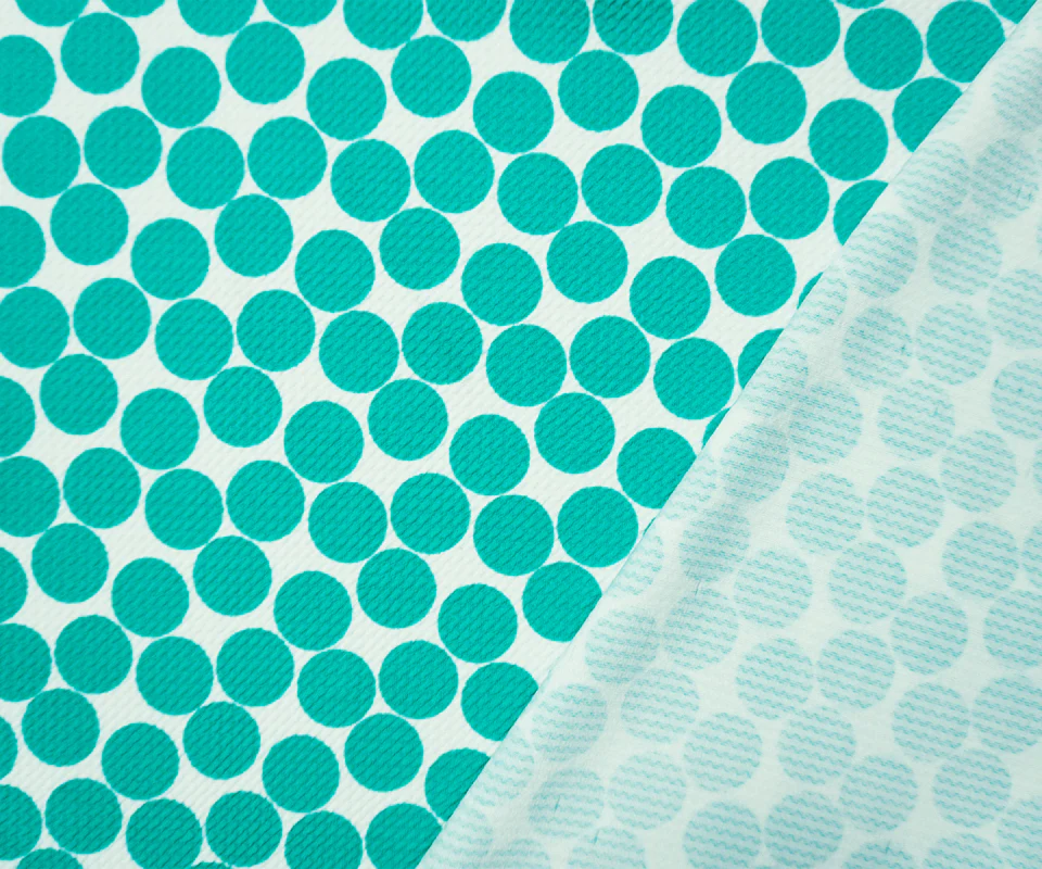 Turquoise-White Poly Dot Print Liverpool Double Knit Fabric - Image 2