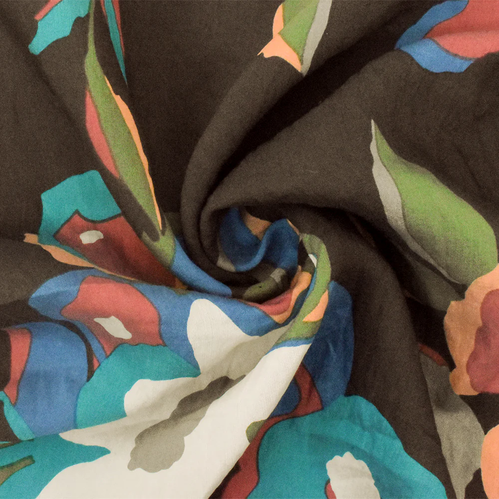 Walnut Brown-Teal-Multi Floral Printed Poly-Cotton Shirting Woven Fabric - Image 2