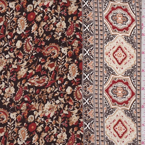 Walnut/Rust Stylized Paisley Floral Crepe Georgette Fabric