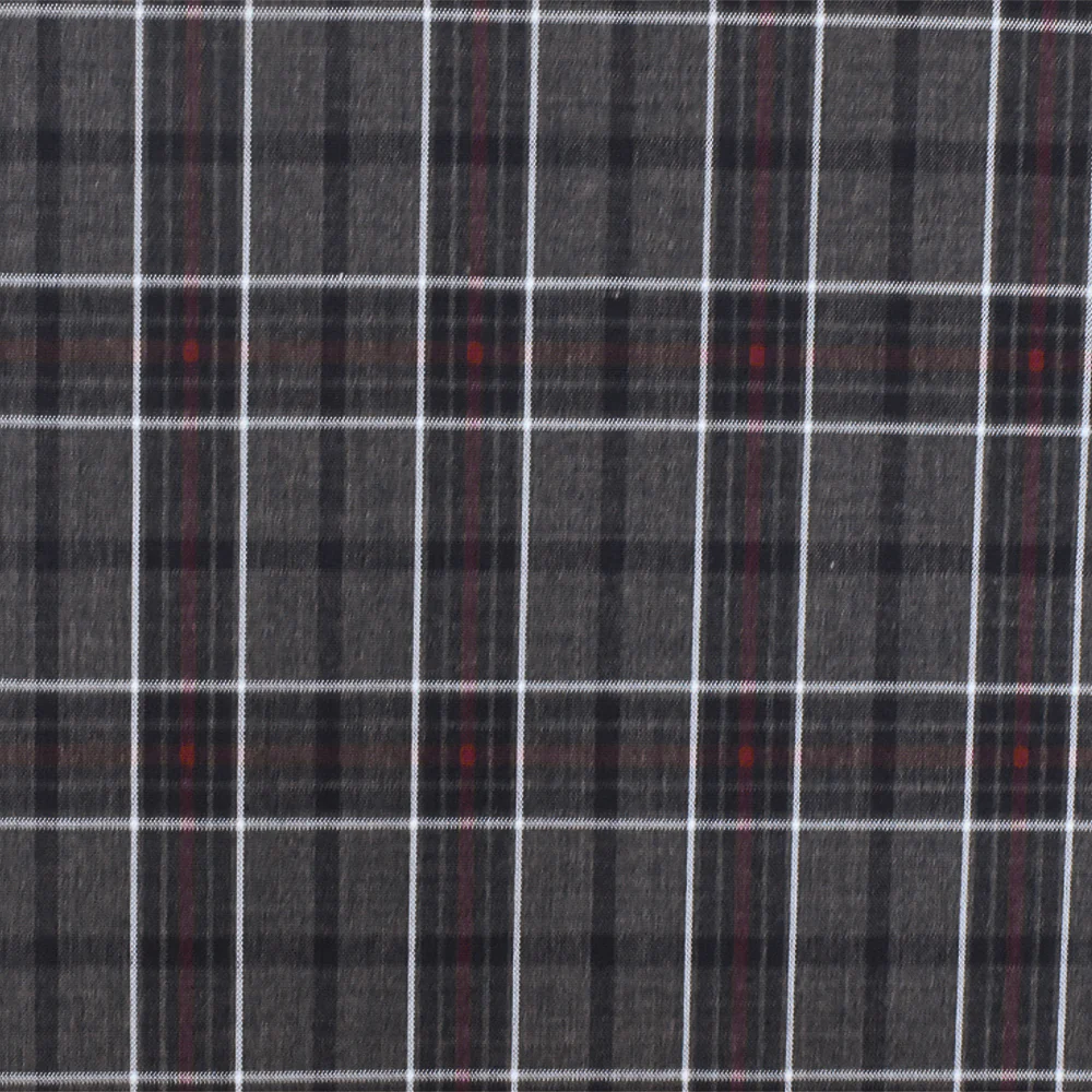 Warm Gray-Red-Multi Plaid Wool-Poly Woven Suiting Fabric