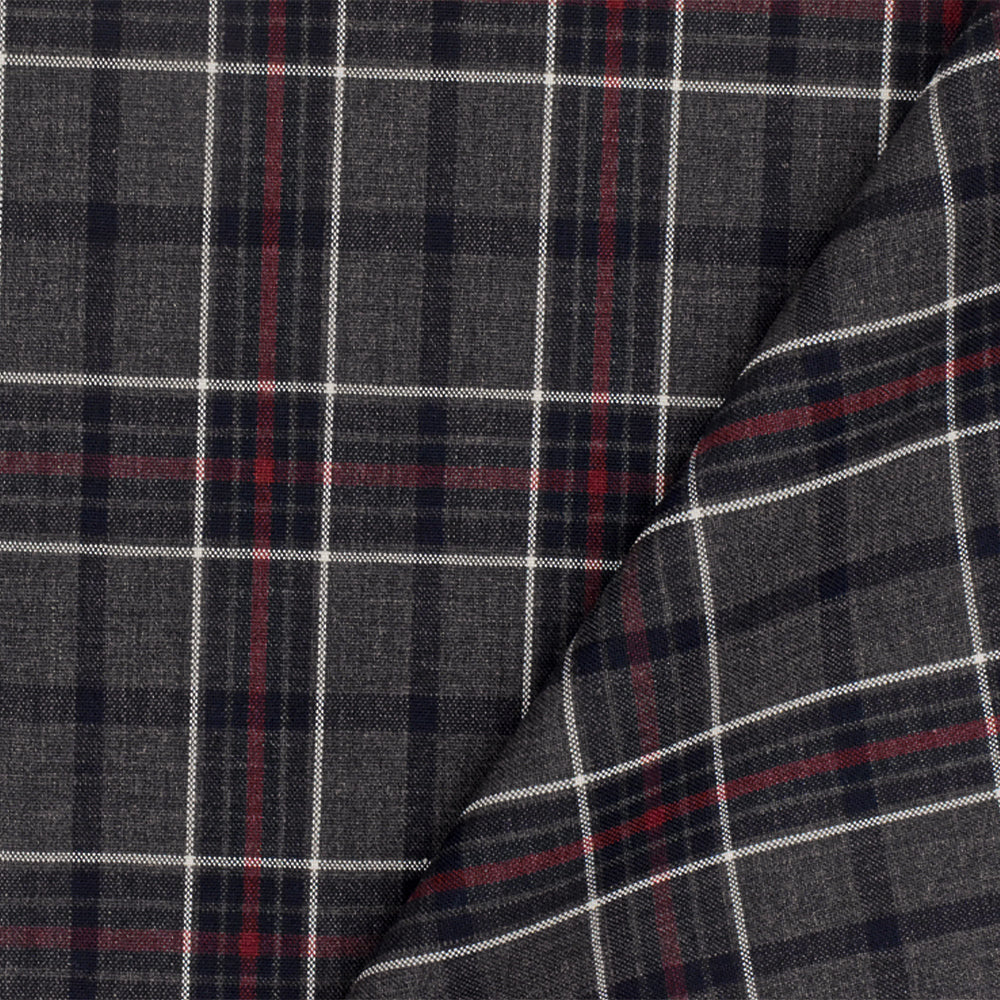 Warm Gray-Red-Multi Plaid Wool-Poly Woven Suiting Fabric - Image 4