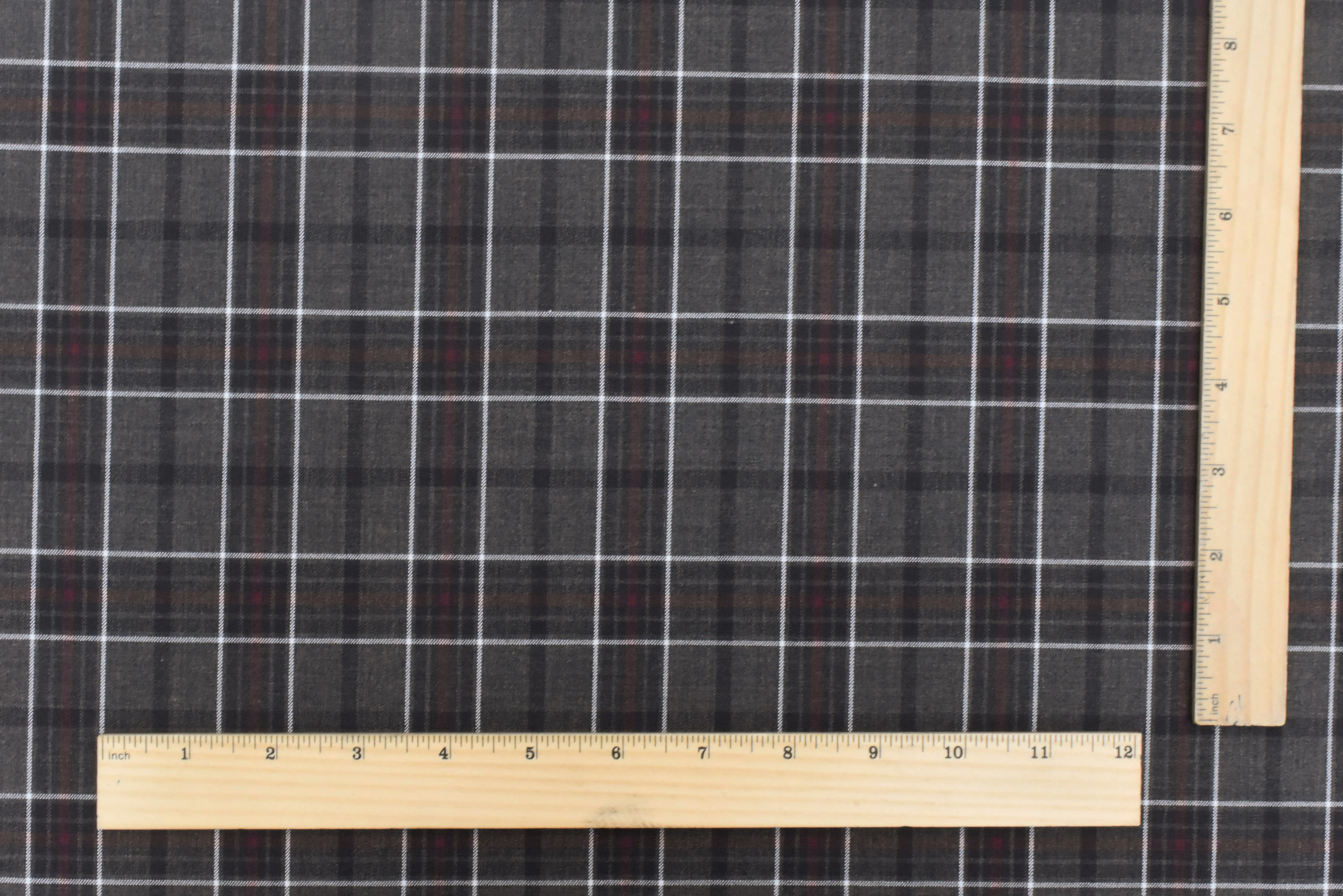 Warm Gray-Red-Multi Plaid Wool-Poly Woven Suiting Fabric - Image 5