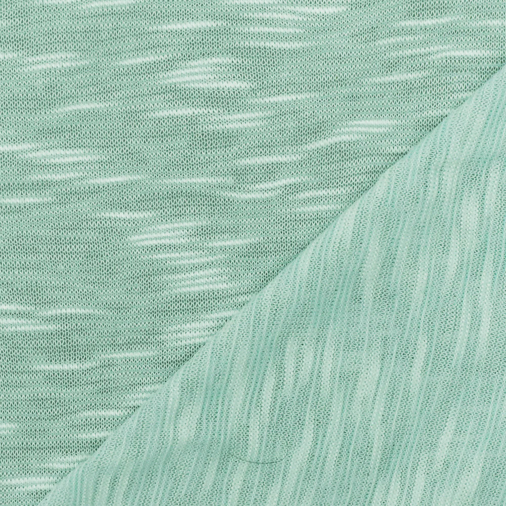 Water Teal-White Slub Stretch Jersey Knit Fabric - Image 2